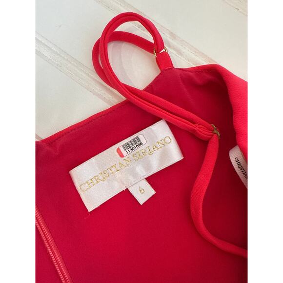 Christian Siriano Coral Slip Dress Sleeveless Bodycon Slit Crepe Party Holiday 6 - Picture 6 of 8